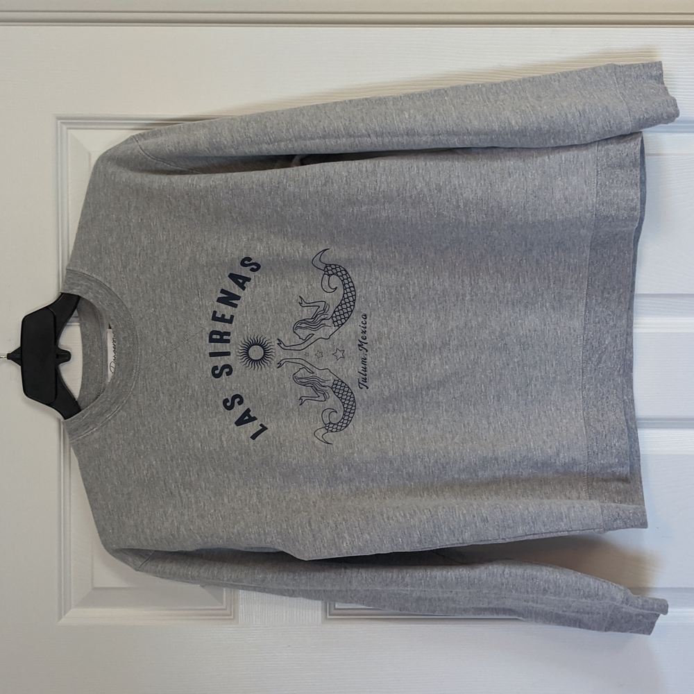 Oversized gray crew neck sweatshirt with mermaid logo size M